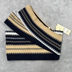 BCBGMAXAZRIA Runway Alayah Chevron Tube Top L Beige Navy Knit Bandeau Strapless